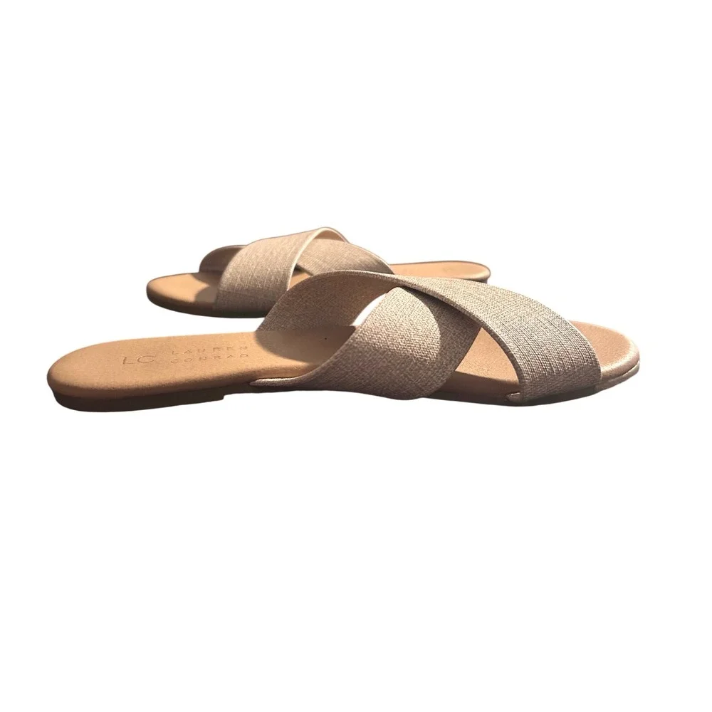 LC Lauren Conrad Azeret Natural Crisscross Slide Sandals Tan Neutral Womens 7